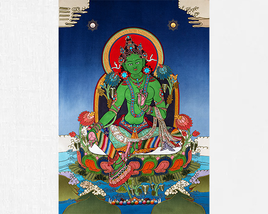 Green Tara Applique Thangka Traditional Tibetan Nepali Thangka Art